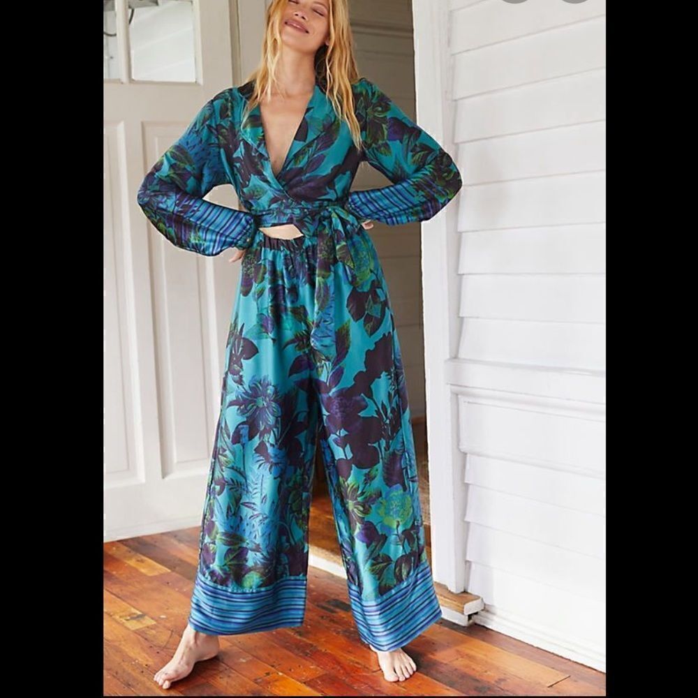 Anthropologie x Mary O'Malley Silk Lounge Jumpsuit Size M